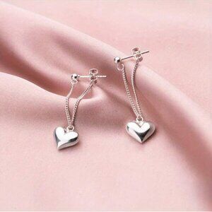 Sterling Silver 925 Heart Drop Chain Earrings
